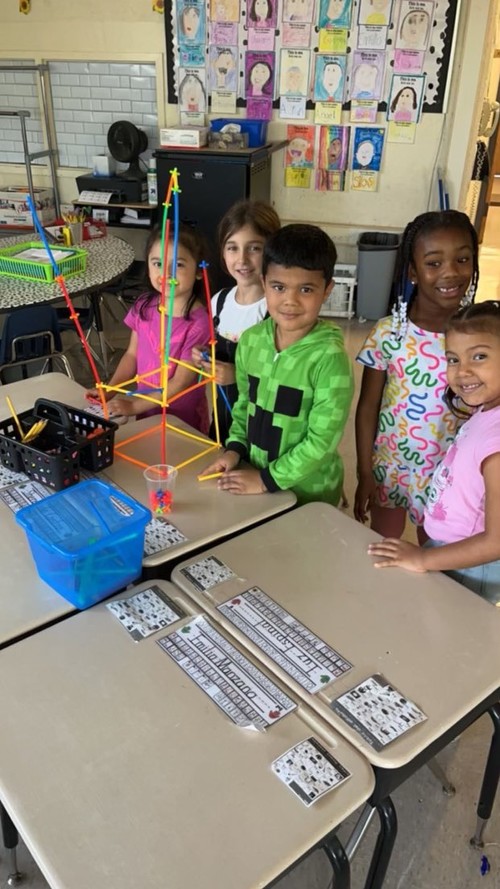 Brook Avenue students built cup towers.